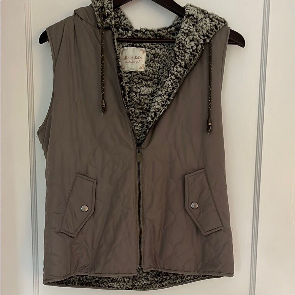 Altar'd State Brown Hooded Vest with Plush Lining